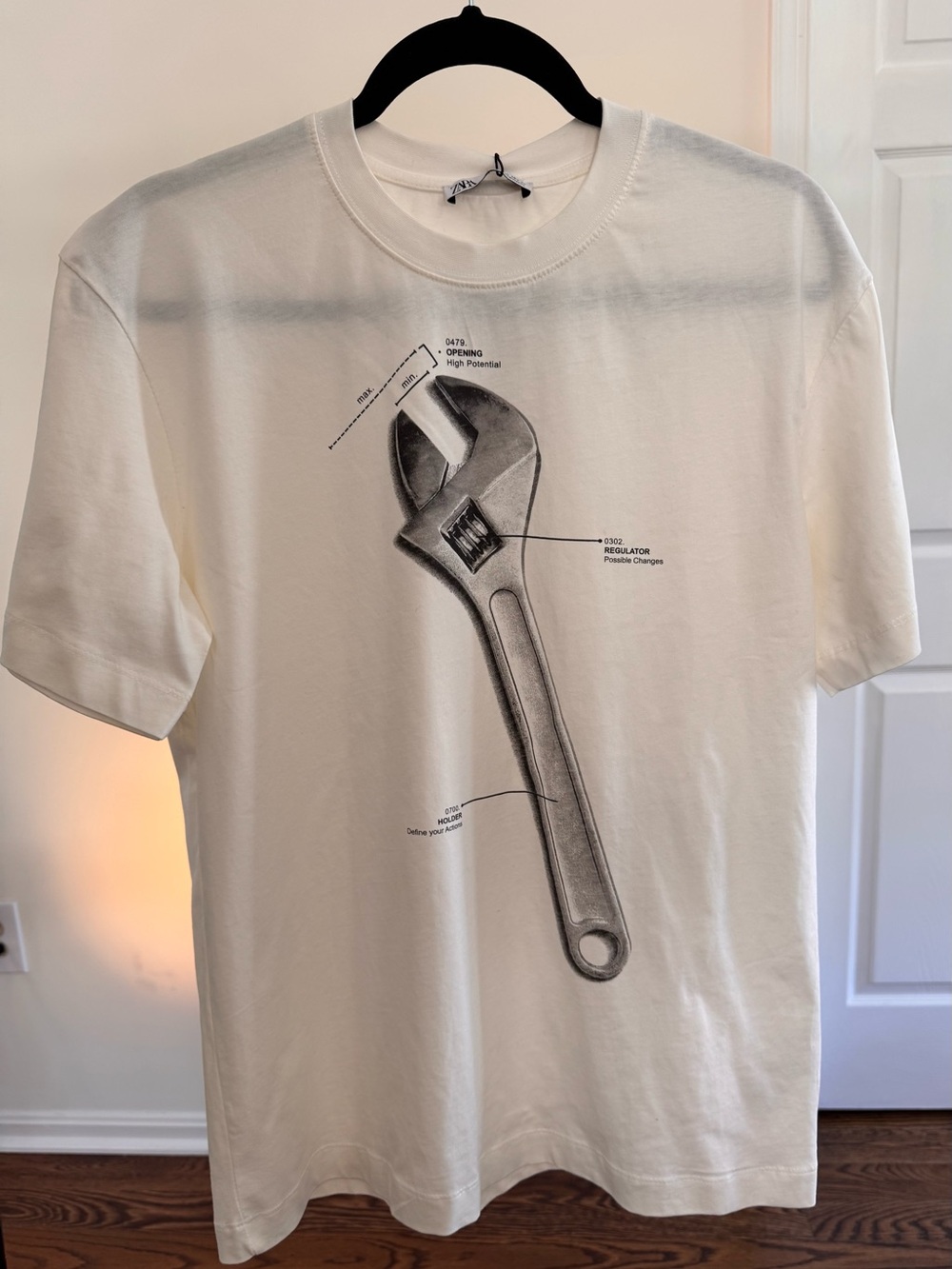 Zara Cream Short-Sleeve Tee with Wrench Graphic